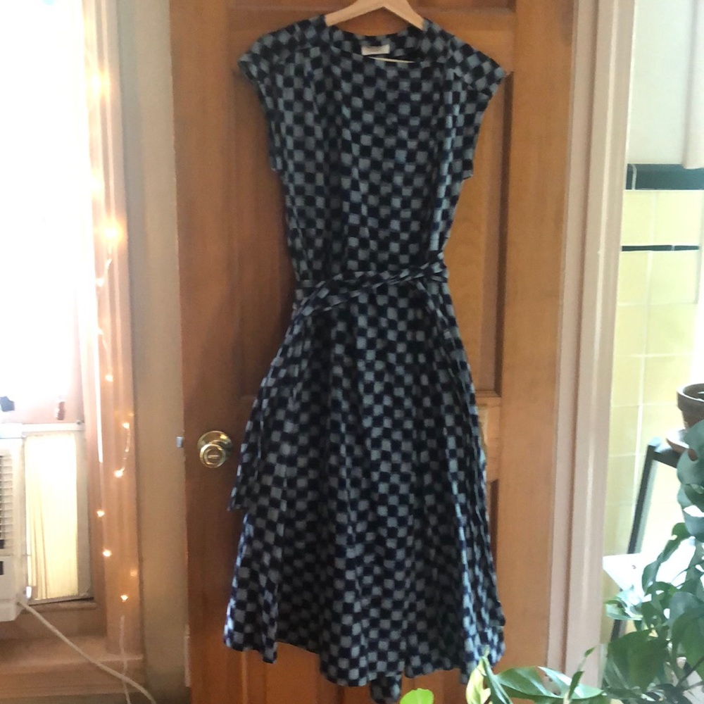 Ikat indigo checked dress with pockets from Toast